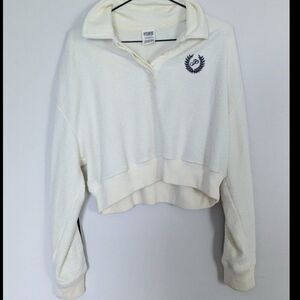 VS Pink Collared off white black striped sweater size XS